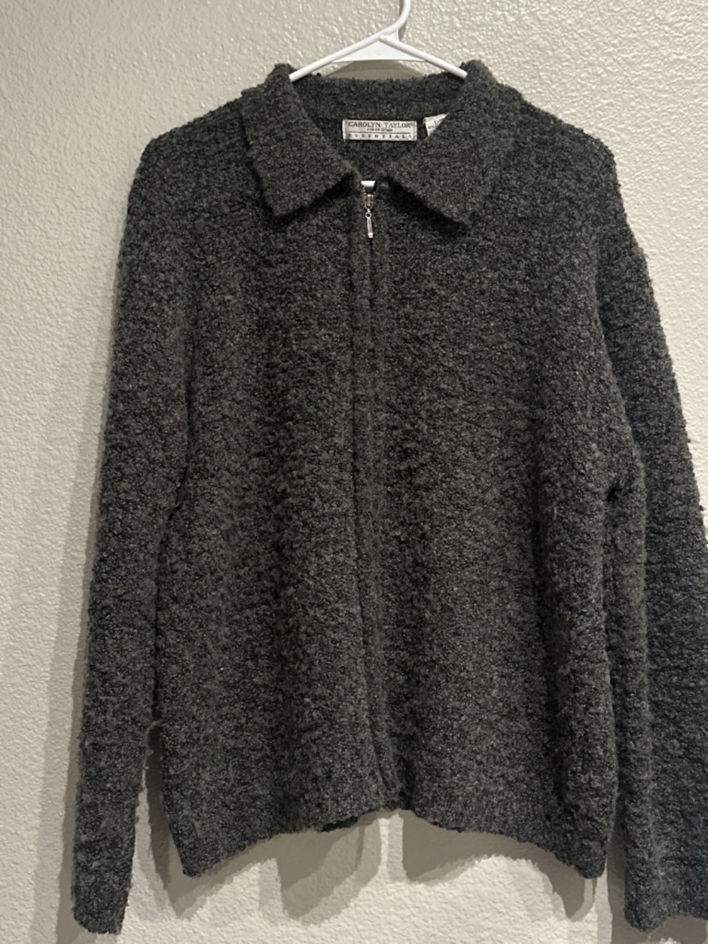Carolyn Taylor Boucle Zip Jacket in Gray Large Like New